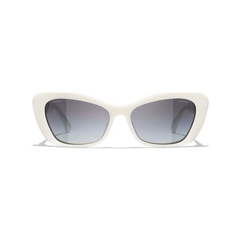 Sunglasses: Cat Eye Sunglasses, acetate & glass pearls White.